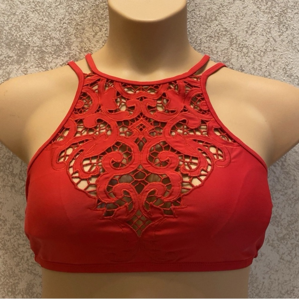 Time and Tru Red Crochet Lace Bikini Top